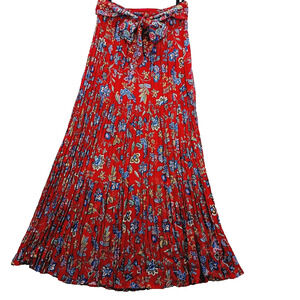 Skirt Broomstick Maxi Size 14P Red Floral Tiered Prairie Peasant Travel Vacation
